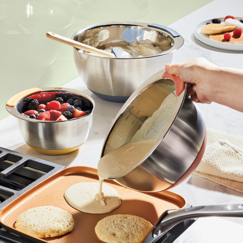 Ayesha Curry Pantryware Stainless Steel Nesting Mixing Bowls Set 3 Piece Silver With Color Accent Handles Wayfair